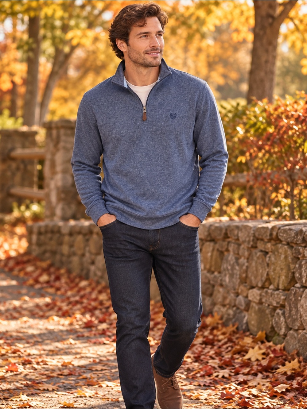 Chaps Men’s Medium Blue Heather 1/4 Zip Pullover Long Sleeve Performance Casual
